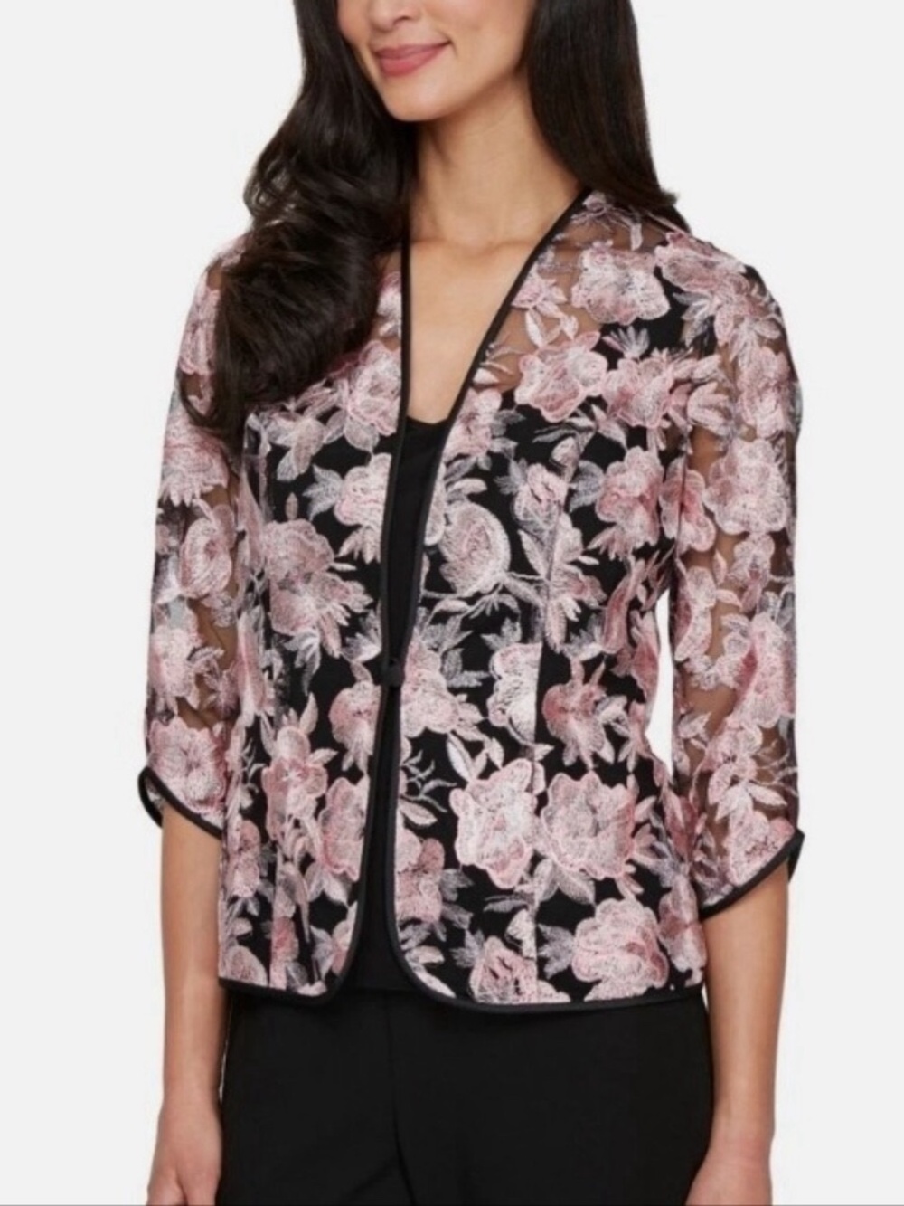 Alex Evenings Black Rose Sheer Top Blouse Jacket size XL